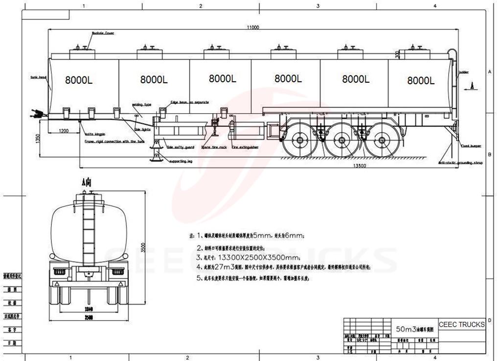 3 axle stailess steel fuel tanker semitrailer drawing