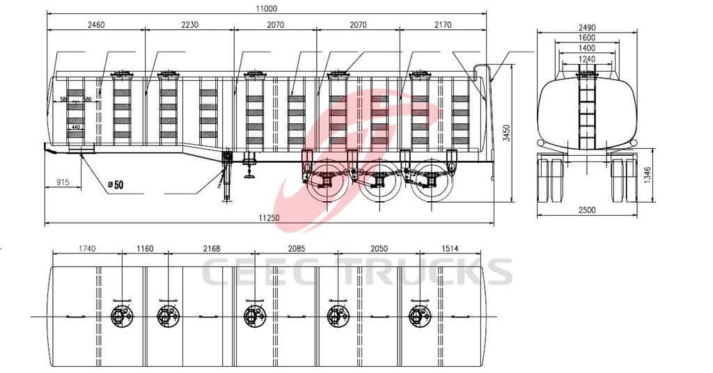 35 CBM fuel tanker trucks dimension drawing