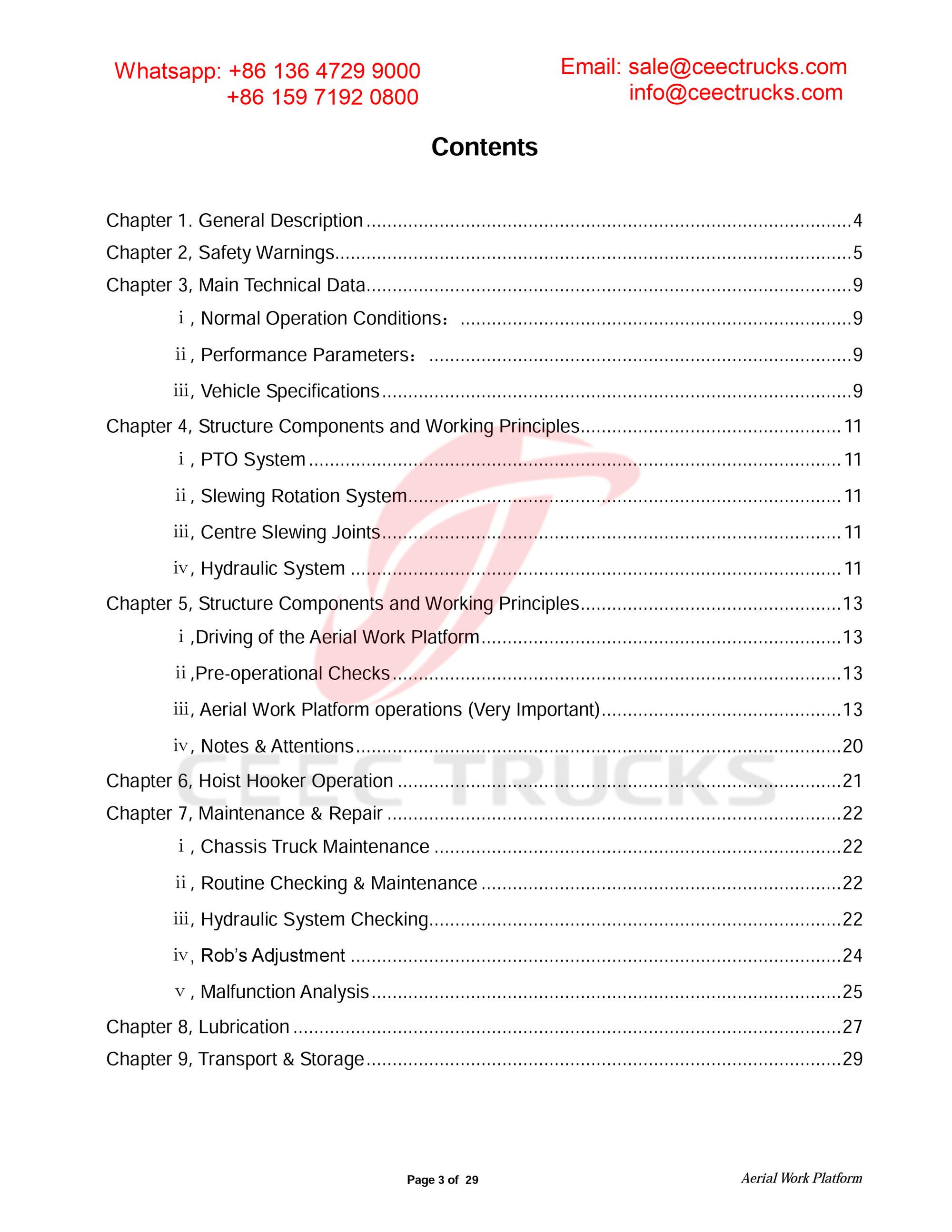 ISUZU 18m aerial working platform owner manual