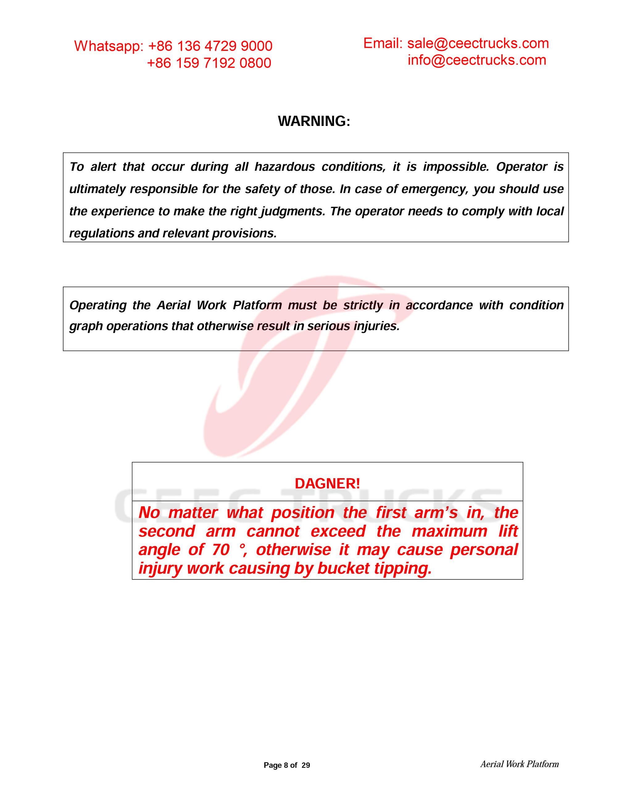 ISUZU 18m aerial working platform owner manual