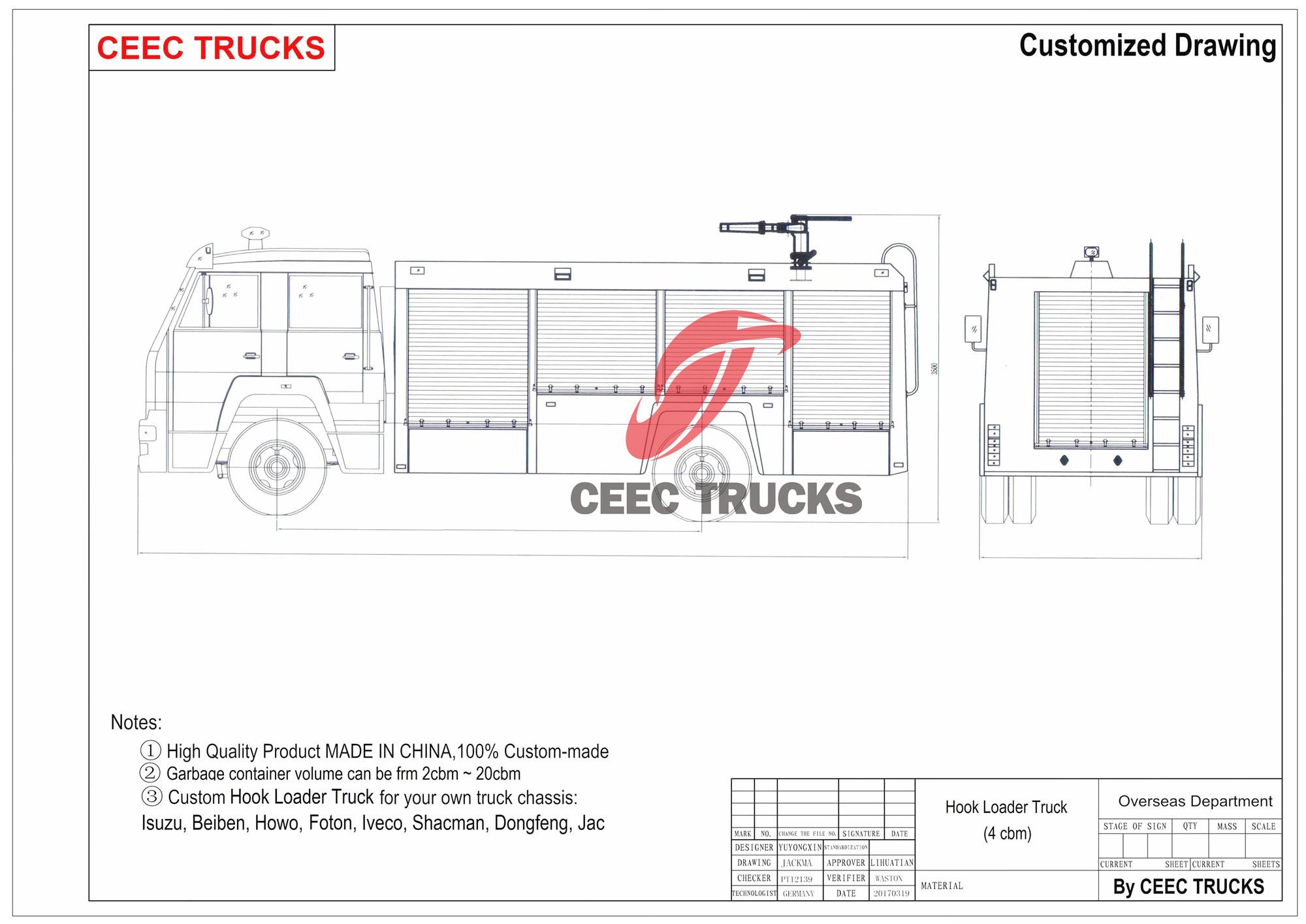 Technical drawing of Isuzu FVR water foam rescue fire truck