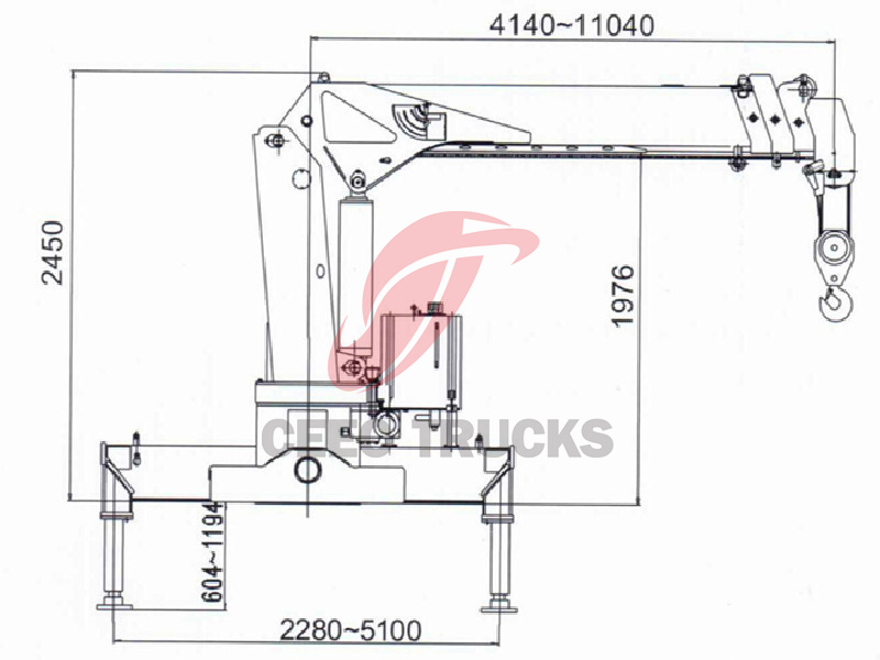 Technical drawing for XCMG boom crane