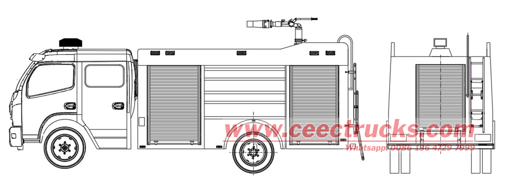 ISUZU 3000L pumper fire truck technical drawing