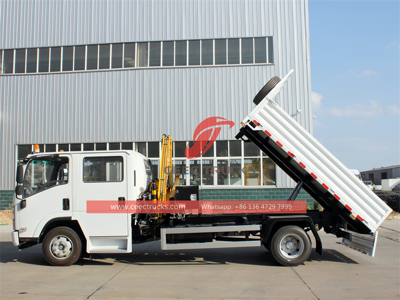 ISUZU NPR double cabin truck with folding crane 
