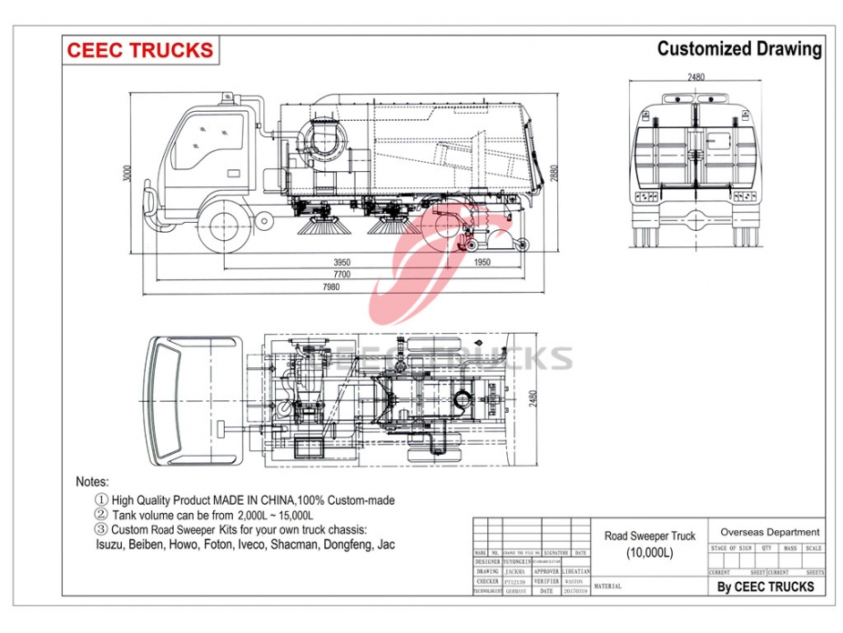 Caminhão varredor de estradas Dongfeng 10.000L