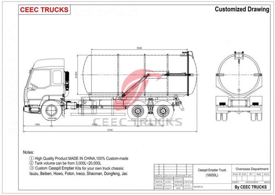 Caminhão tanque de sucção de esgoto Dongfeng 16CBM