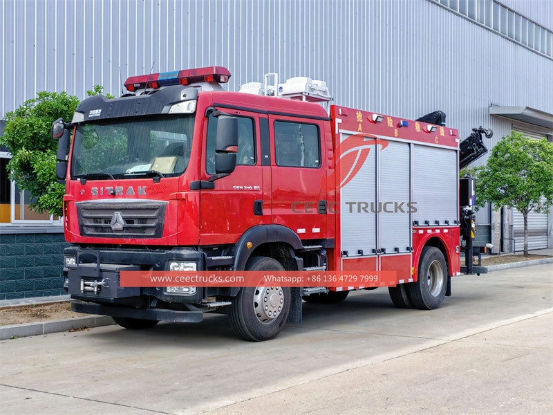 Veículo de resgate de incêndio Howo com guindaste de 5 toneladas e iluminação de emergência de 12 m