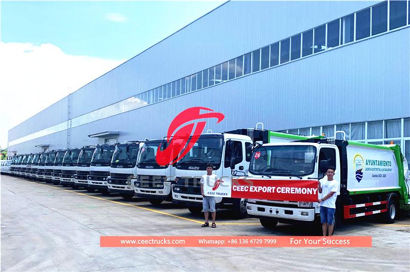 Mali- 30 unidades de caminhão compactador de lixo isuzu para exportação.