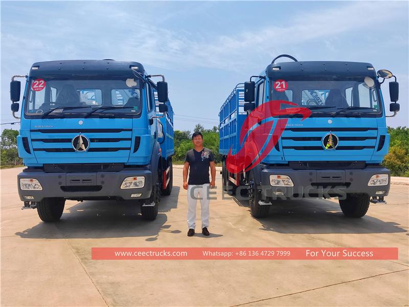 Tanzânia - 2 unidades de caminhão guindaste com lança articulada Beiben RHD 6 × 4 exportado da CEEC TRUCKS